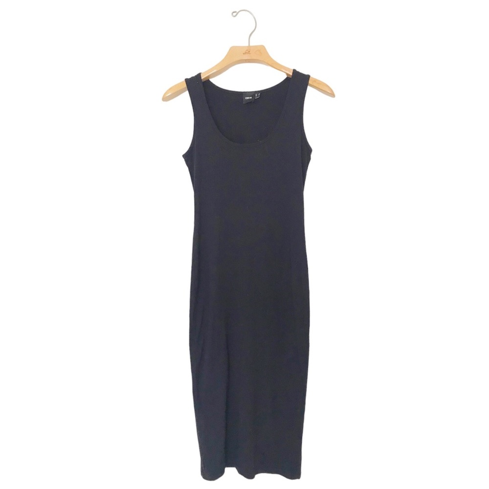 ASOS Midi Scoop Neck Sleeveless Tank Shirt Dress Black Cotton Blend 4